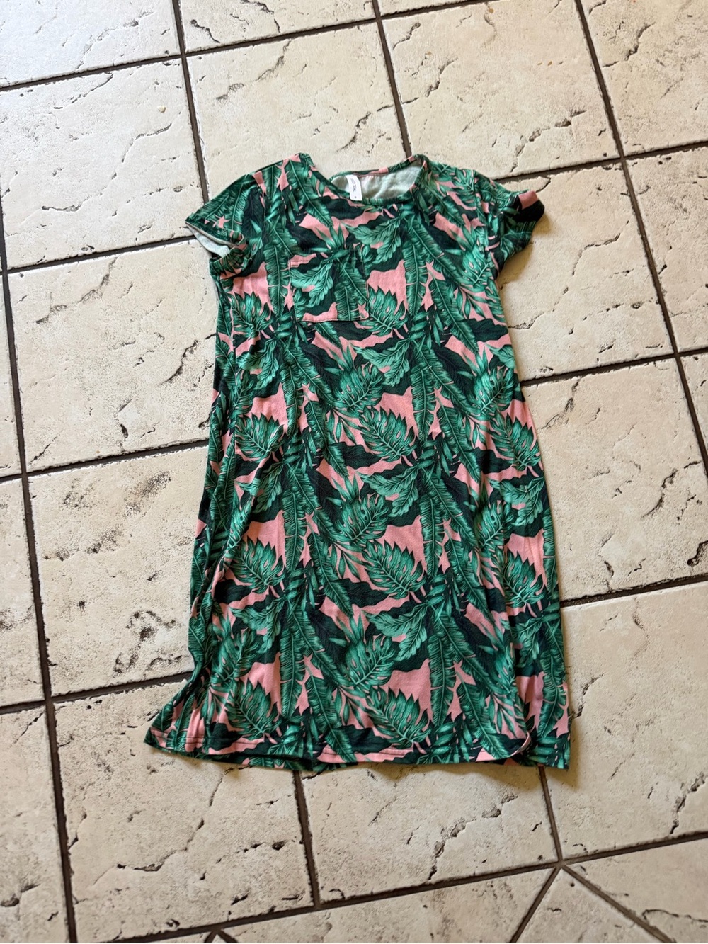 Tickled Teal Pink Dress with Green Leaf Print